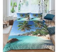 JCOUSDAEO 3D Soft Microfibre Tropical beach Quilt Cover All Season Bedding Sets with Pillow Cases Paradise island style Comforter Cover All Season Easy Care for Men Women Kids Double（200x200cm）