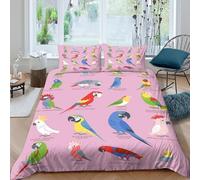 JCOUSDAEO 3D Super Soft Microfibre Parrot Species Bedding Quilt Cover Breathable Bedding Set with Pillow Cases Colorful Bird Comforter Cover Set All Season for Boys Girls Kids Double（200x200cm）
