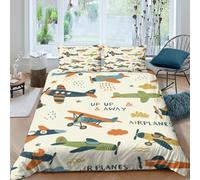 JCOUSDAEO 3D Washable Microfibre Childrens planes Quilt Cover Set All Season Bedding Set with Pillow Shams Vintage cartoon Bed Quilt Cover Easy Care Breathable Washable for Couples Double（200x200cm）