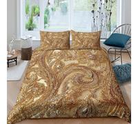 JCOUSDAEO Easy Care 3D Microfiber Golden embroidery Duvet Cover Breathable Bedding Sets with Pillowcases Luxury ornate design Bed Quilt Cover All Season Soft for Home Decoration King（220x240cm）
