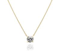JCOWHS 18k Gold Plated White Rose Gold Full Tricolor Moissanite Classic Four-Claw 2 Carat Imitation Diamond Ladies Fresh Simple Clavicle Chain Pendant Necklace | 2 Carat Width 8mm Gift Box, Metal,