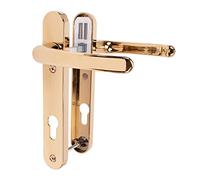 JCP PRO uPVC Door Handle Pair Set Sprung 92 PZ 92mm, Backplate 212mm x 34mm (122mm Screw Centres, Polished Gold)
