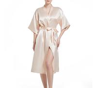 JCQIGOA Bride Silk Dressing Gown for Women UK Ladies Kimono Satin Robe Lightweight Japanese Wedding Dressing Gowns Pyjama Short,Champagne,L