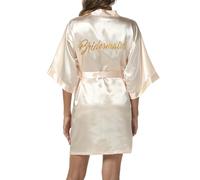 JCQIGOA Bride Silk Dressing Gown for Women UK Ladies Kimono Satin Robe Lightweight Japanese Wedding Dressing Gowns Pyjama Short,Champagne,XL
