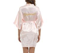 JCQIGOA Bride Silk Dressing Gown for Women UK Ladies Kimono Satin Robe Lightweight Japanese Wedding Dressing Gowns Pyjama Short, Pink,XL