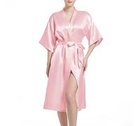 JCQIGOA Bride Silk Dressing Gown for Women UK Ladies Kimono Satin Robe Lightweight Japanese Wedding Dressing Gowns Pyjama Short, Pink,L