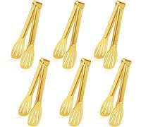 JCREN Serving Tongs - 6 Pack Stainless Steel Buffet Tongs, Gold, 7 Inch