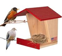 JCs Wildlife Modern Style Cedar Robin Roost with Poly Lumber Roof - Great for Robins, Phoebes, Doves and Swallows - Nesting and Roosting Platform (Red)