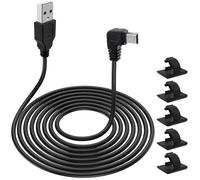 JCSJK 3.5M USB A Male to Mini B Cable, 5V 2A 90 Degree Angle USB 2.0 Type A to Mini B Car Charge Cord with 5pcs Wiring Clips for Dash Cam Car GPS Navigator DVR Digital Camera (Right)