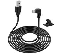 JCSJK 3.5M USB Male to Mini B Cable, 5V 2A 90 Degree Angle USB 2.0 Type A to Mini B Car Charge Cord with 5pcs Wiring Clips for Dash Cam Car GPS Navigator DVR Digital Camera(Left Angle)