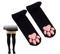 JCSJK Cat Paw Socks, Cute 3D Kitten Claw Thigh High Socks, Soft Kawaii Toe Beans Stockings for Girls Women, Pink Paw Pad Knee High for Cosplay Halloween Party Daily Wear