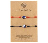 JCSJK Evil Eye Bracelets, Stocking Stuffers Christmas Lucky Protection String with Card, Handmade 7 Knot Evil Eye Good Luck Gifts Valentine's Day Gifts for Him Her (Black & Red)