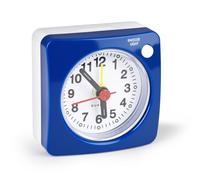 JCSJK Silent Analogue Travel Alarm Clock with Light, Battery Operated Large Display Snooze Clock Bedside Alarm Non Ticking Free Standing for Bedrooms, Glow in the Dark, 6×6cm Blue