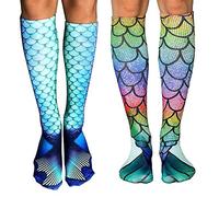 JCSMARTEC 2-Pair Mermaid Knee High Stocking, Soft Over the Calf Boot Socks Leg Warmers Stockings for Cosplay Women, Mermaid-c, 7 UK