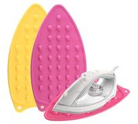 JCSMARTEC 2Pack Silicone Iron Rest Mat, Thicker Series Hot Resistant Pad for Ironing Board, Portable Rubber Holder with Wall Hole (Pink+Yellow)