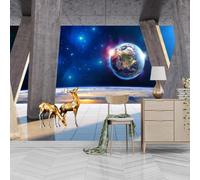 JCSMKFQ Self-Adhesive Architectural Space Universe Starry Sky Mural 3D Living Room Wallpaper Background wall Bedroom Decorative Art Sticker