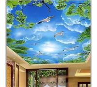 JCSMKFQ Self-Adhesive PVC Mural 3D Living Room Wallpaper Beautiful Blue Sky White Clouds Tree Branches Interior Ceiling Decoration Wall Art Painting Stickers