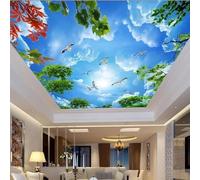 JCSMKFQ Self-Adhesive PVC Mural 3D Living Room Wallpaper Blue Sky White Clouds Tree Branches Seagulls Indoor Ceiling Decoration Wall Art Painting Stickers