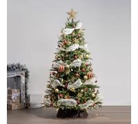 JCSRYD Pre-Decorated Artificial Xmas Trees, Christmas Tree Decorations, Rattan Tree Skirt Accessory, Premium Hinged Pine Tree(210cm/7ft)