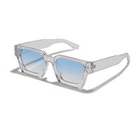JCTAIFOO Vintage Rectangle Sunglasses for Women Men Retro Rectangular Chunky Square Large Thick Frame Glasses, Transparent/Blue Gradient-1