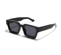 JCTAIFOO Vintage Rectangle Sunglasses for Women Men Retro Rectangular Chunky Square Large Thick Frame Glasses, Black/Dark Grey-1