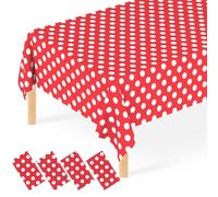 JCTHKUKU 4 Pcs Red Polka Dot Tablecloth Mickey Minnie Mouse Table Cloth Disposable Plastic Red & White Table Cover for Outdoor, Birthday, Gender Reveal, Baby & Bridal Shower Party Decor 54 x 108 in