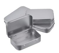 JCUQGDOO 4-Piece Small Metal Tin with Lids - Rectangular Hinged Storage Tins in Silver, Perfect for Candies, Keys, Earrings, Jewelry - Compact Durable Tins for Organizing Small Items