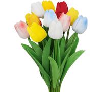 JCUQGDOO Artificial Tulips, 10pcs Multicolor Fake Tulips Real Touch Artificial Flowers for Chrismas/Wedding/DIY Craft/Home/Birthday Party/Office Decoration