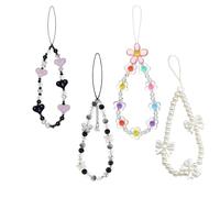JCUQGDOO Beaded Phone Bracelet Strap, 4pcs Phone Charm Wrist Strap,Pearl Cell Phones Charms, Cute Phones Charms Straps Pearl Bracelet Wrist Straps for Woman Girl