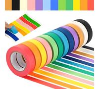 JCUQGDOO Washi Tape Sets for Scrapbooking - 12 Rolls Coloured Masking Tape, Writable Decorative Washi Tapes for Painting, Crafting, DIY Projects(8mm x 13m)
