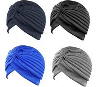 JCUQGDOO Women's Sleep Turban Headwear, 4pcs Soft Pre-Tied Twisted Braid Hair Wrap Hat Set, Beanie Cap for Woman Multicolour