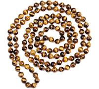 JCVBN 8mm Round Yellow Natural Tiger Eye Stone Necklace Double-layer Long Neck Wear Unisex Jewelry 47.5inch