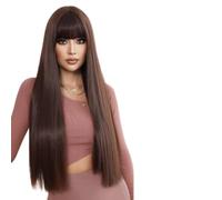 JCVBN Reddish Brown Straight Layered Synthetic wig with Bangs Long hair Copper Ginger for Women Daily Use Heat Resistant Wigs