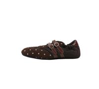 JCVBN Suede German Mary Jane Loafers Womens Low Top Flat Double Buckle Polka Dot Casual Shoes Blue Silver Beige Brown