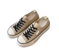 JCVBN Unisex Low Top Platform Canvas Sneakers Colour Block Thick Sole Lace Up Casual Shoes Apricot