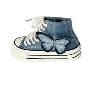 JCVBN Women's High Top Platform Canvas Sneakers Butterfly Print Lace Up Chunky Sole Vulcanized Casual Shoes Blue