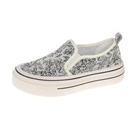 JCVBN Womens Low Top Platform Canvas Slip On Shoes Floral Print Casual Sneakers White