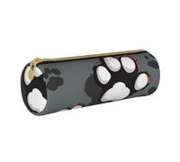JCVOTREL Animal Footprints Printed Leather Pencil Case - Round Stationery Bag Pen Pouch Holder with Zipper for School Travel Office