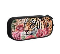 JCVOTREL Animal Tiger Leopard Print Rose Flower Printed Pencil Case - Large-Capacity Stationery Bag Pen Pouch Holder with Zipper for School Travel Office, One Size