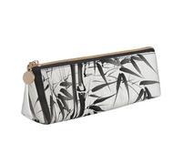 JCVOTREL Bamboo Tree Image Chinese Calligraphy Printed Leather Pencil Case - Triangle Stationery Bag Pen Pouch Holder with Zipper for School Travel Office