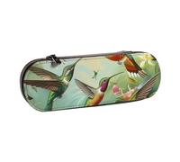 JCVOTREL Beautiful Hummingbirds Printed Leather Pen Pencil Case - Stationery Bag Pencil Pouch Holder with Zipper for School Travel Office