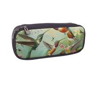 JCVOTREL Beautiful Hummingbirds Printed Leather Pencil Case Pen Pouch Holder with Zipper for School Travel Office