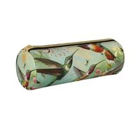JCVOTREL Beautiful Hummingbirds Printed Leather Pencil Case - Round Stationery Bag Pen Pouch Holder with Zipper for School Travel Office
