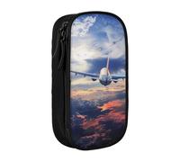 JCVOTREL Beautiful Sky Airplane Printed Pencil Case - Large-Capacity Stationery Bag Pen Pouch Holder with Zipper for School Travel Office, One Size