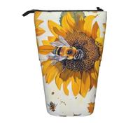 JCVOTREL Bee On Sunflower Printed Pen Pencil Case - Expandable Stationery Bag Pencil Pouch Holder with Zipper for School Travel Office