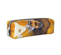 JCVOTREL Bee On Sunflower Printed Pencil Case - Leather Stationery Bag Pen Pouch Holder with Zipper for School Travel Office