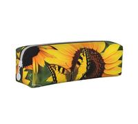 JCVOTREL Butterfly Blooming Sunflower Plants Flowers Printed Pencil Case - Leather Stationery Bag Pen Pouch Holder with Zipper for School Travel Office