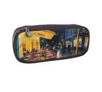 JCVOTREL Cafe Terrace at Night Printed Leather Pencil Case Pen Pouch Holder with Zipper for School Travel Office