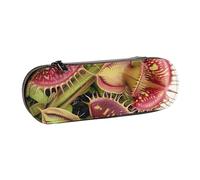 JCVOTREL Carnivorous Plant Printed Leather Pen Pencil Case - Stationery Bag Pencil Pouch Holder with Zipper for School Travel Office