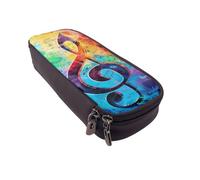 JCVOTREL Colorful Music Notes Printed Pencil Case Leather Flip Stationery Bag Pen Pouch Holder with Zipper for School Travel Office
